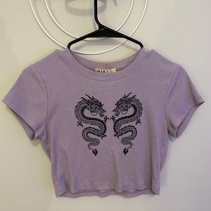 Purple cropped shirt with dragons